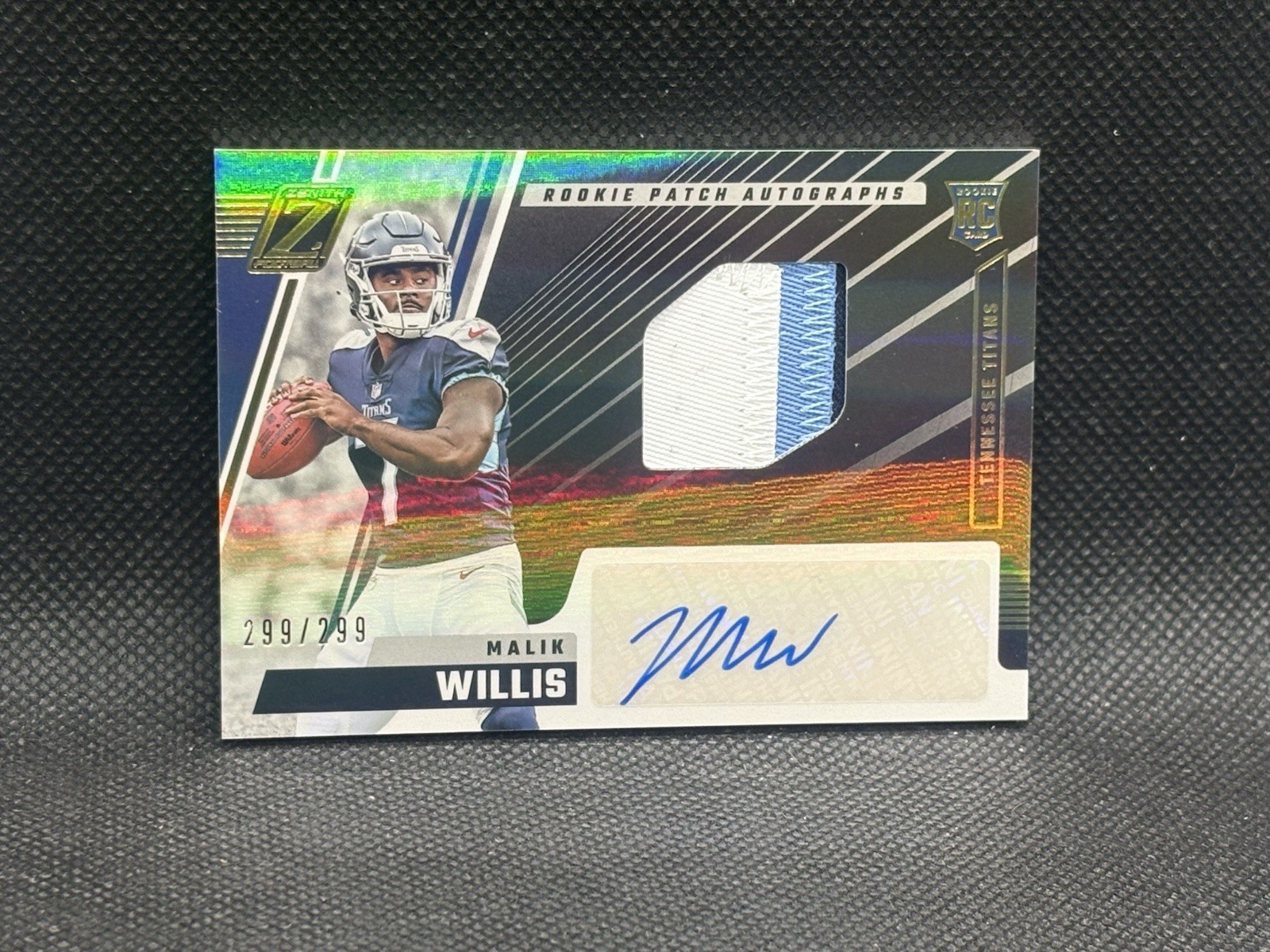 2022 Panini Zenith 3 Color Patch Autograph Malik Willis RC 299/299 #203 Titans