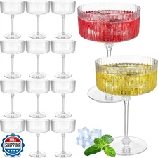 Jingmore 12 Pcs Ribbed Martini Glasses 10 oz Disposable Plastic Vintage Ribbe