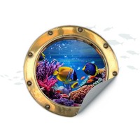 Wandtattoo Bullauge Ø 60Cm Deko Sticker Aufkleber Badezimmer W014-05 Fische Gold