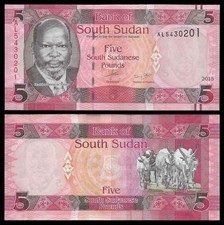 SOUTH SUDAN 5 Pounds 2015 s/n AL9373610 Uncirculated