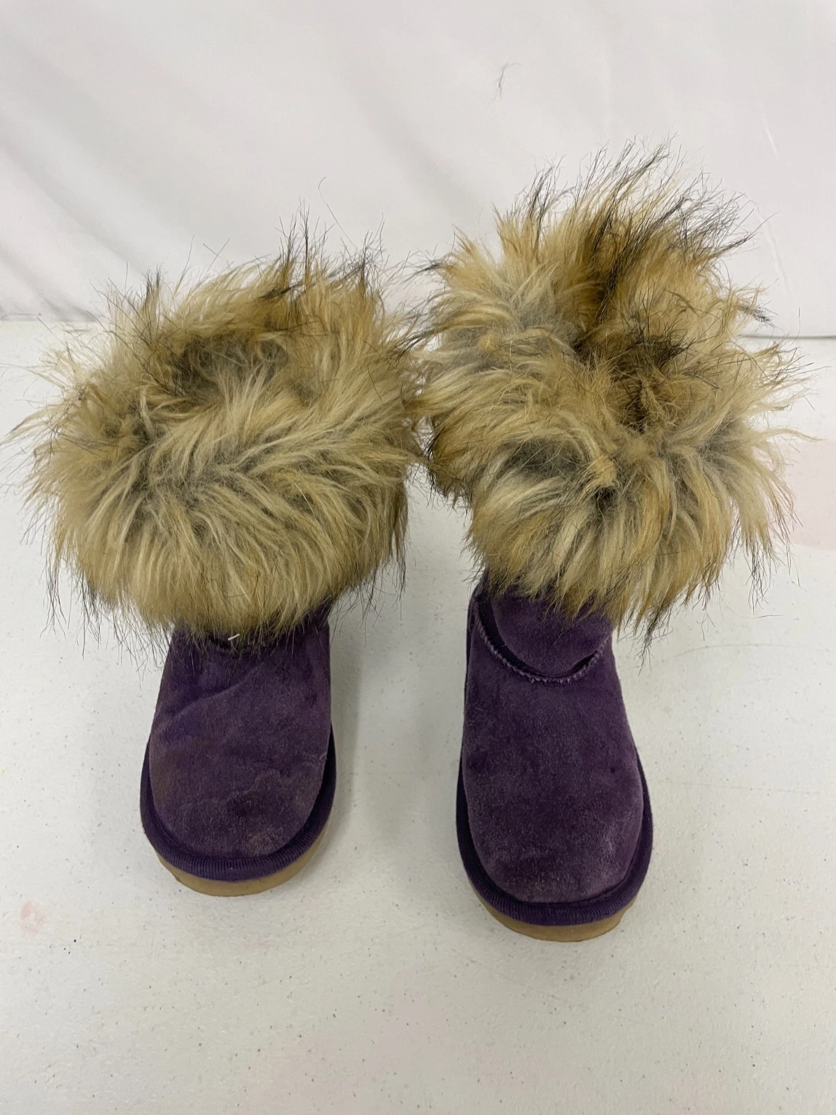 UGG Mini Stivali Lavanda Viola Marrone Pelliccia Ecopelliccia Bordo Ragazze Giovani Taglia US 12