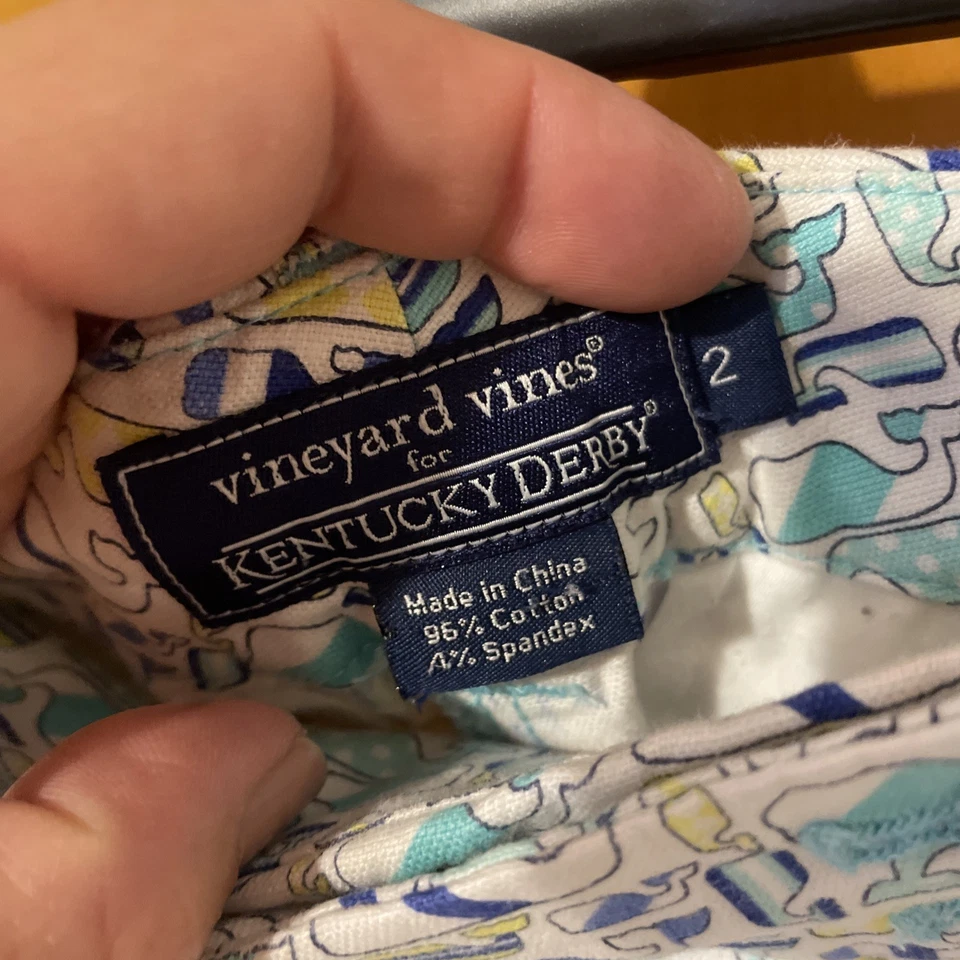 Vineyard Vines for Kentucky Derby Blue Yellow Whale Print Chino Shorts Womens 2 - Image 3 of 4