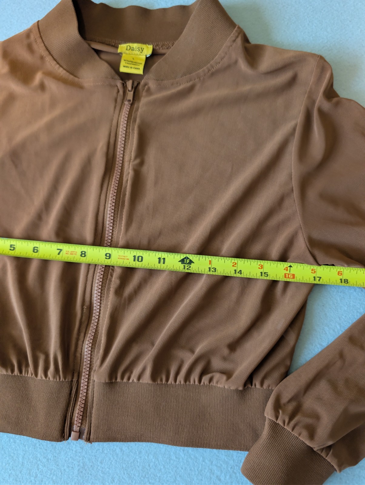Brown Neutral Mesh Zip Up Cropped Jacket Yoga Bomber Gym Street Style image 7