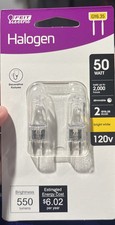 FEIT Electric 2Pack Halogen 50W 120V Bright White GY6.35 Bulbs, NEW openbox