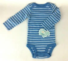 Baby Blue & White Striped One Piece Body Suit - Size 6 Months (12-16 Pounds)
