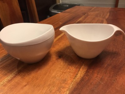 Vintage Prolon Melmac Creamer Sugar Bowl Lid White piece Dinnerware  (JL)