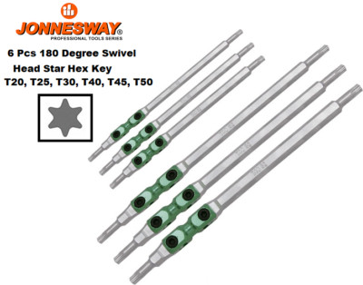 Jonnesway H08W106S 6 Pcs 180 Degree Swivel Star Hex Key with Tamperproof T20-T50