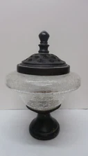 Vintage Table Top CRACKLE GLASS Bowl Bronze Pedestal Potpourri Finial Jar