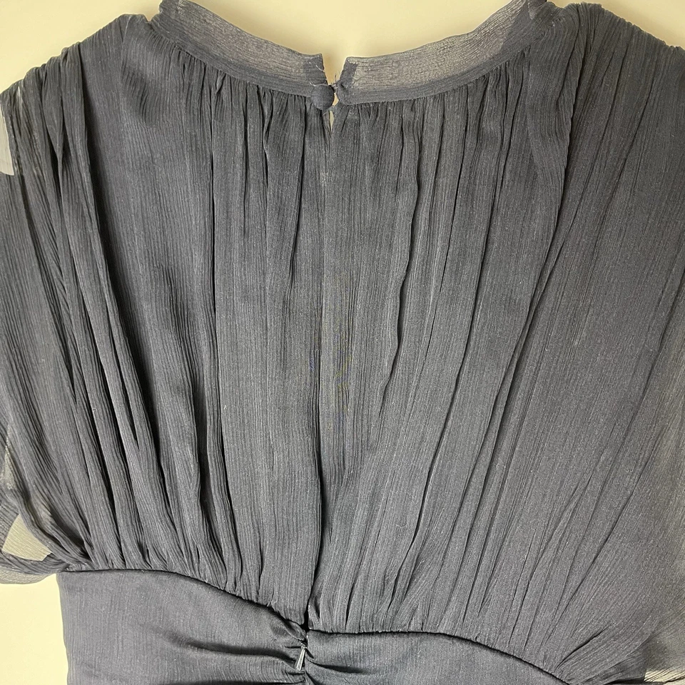 Vestido Diane von Furstenberg Seda Chifón Tull Midi Azul Marino Talla 4 Usado en Excelente Condición Foto 4 de 4