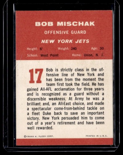 1963 Fleer Bob Mischak New York Jets #17 - Picture 2 of 2
