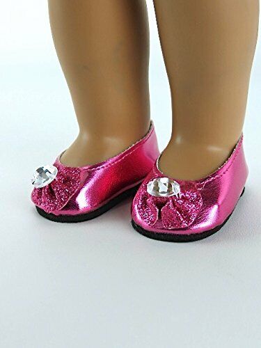 Sparkly Diamond Bow Flats Shoes fits American girl dolls  Hot Pink
