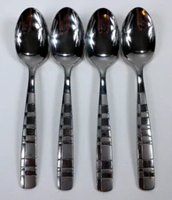 4 x Cambridge Landscape Stainless 8" Soup Spoons Glossy Satin Frosted Modern