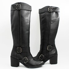 stivali donna in vera pelle con fibbie comodo tacco largo nuovo