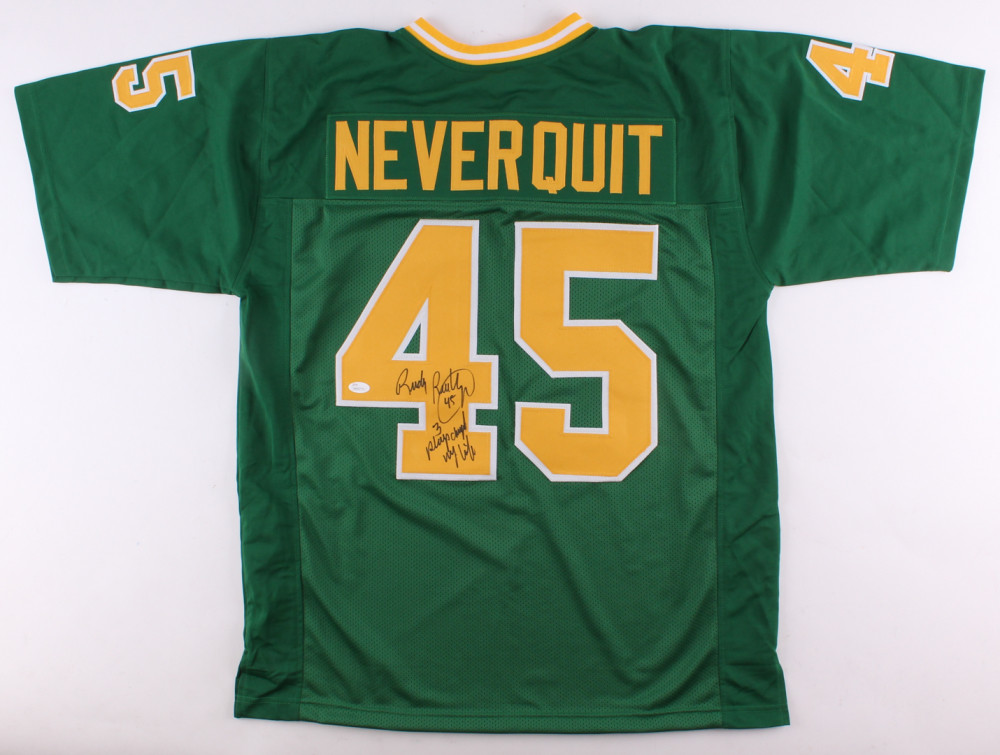 Rudy Ruettiger Autographed Signed "Never Quit" Notre Dame Jersey Inscribed (JSA Hologram) 