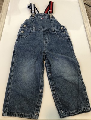 Rare Tommy Hilfiger Kids Vintage Jean Bib Overalls size 3T Logo Straps