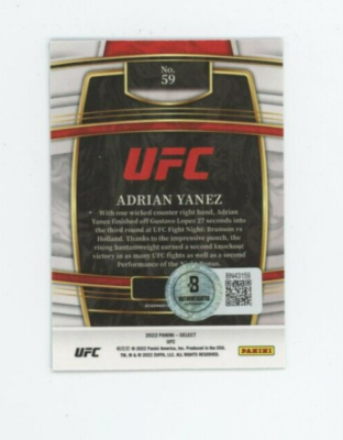 ADRIAN YANEZ AUTO ROOKIE 2022 Panini Select #59 UFC Beckett BAS