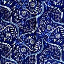 Vicki Payne Free Spirit Blue Botanical Paisley Home Decor Fabric  - 18"x32"