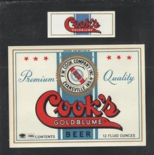 COOKS GOLDBLUME PREMIUM BEER LABEL 12 Oz + NECK LABEL { NOS } { UNUSED }