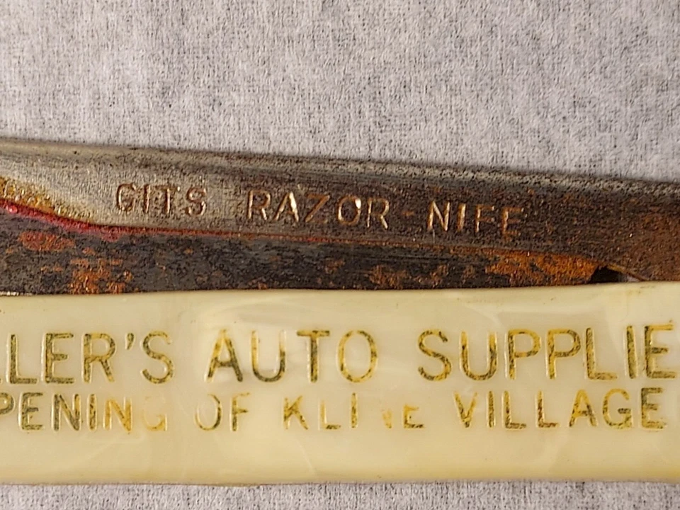 Cuchillo de afeitar vintage Gits "Millers Auto Supplies" Klines Village Harrisburg, Pensilvania Foto 2 de 4