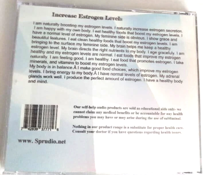 Increase Estrogen Levels Naturally Music Subliminal (2022, CD) Foto 3 de 3