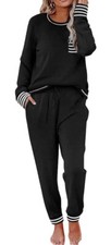 Ekouaer 2 Piece Soft Pajama Set Women  s M Black/white Jogger