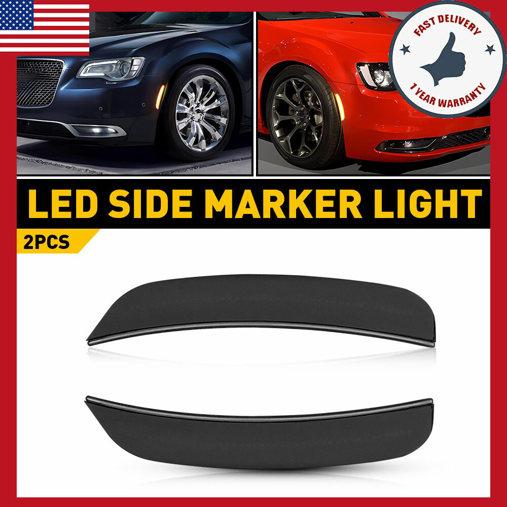 2pcs Amber Smoke LED Side Marker Lights for Chrysler 300 2015-2023