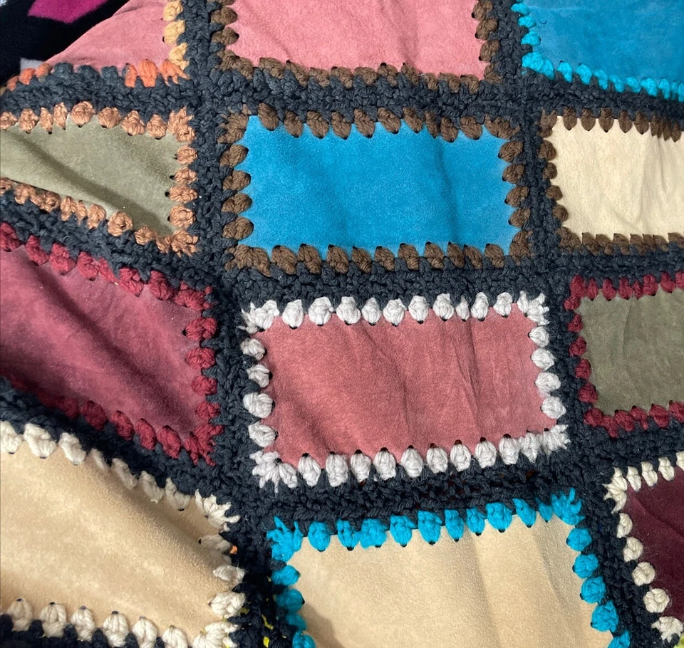 Замша крючком лоскутное одеяло богемное, ретро ручной работы отличном состоянии - Изображение 3 из 4