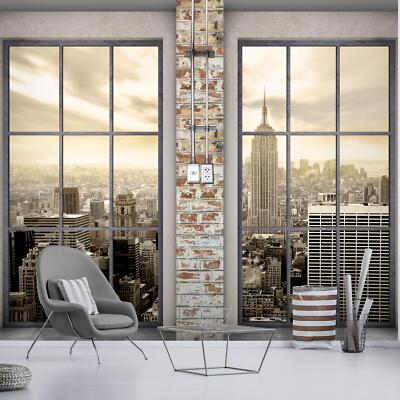 Fototapete Fenster New York Wohnzimmer Schlafzimmer Beige Vlies Tapete 9345c