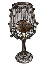 Wine Glass Cork Holder Cage - 12 inch EPIC with Glass Beads, Sculpted Metalwork