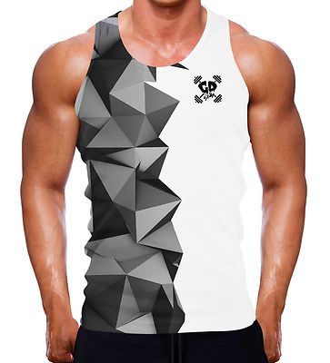 HALB GEOMETRISCH SCHWARZ MUSCLE FIT TANK WESTE BODYBUILDING SPORT HERREN TRAINING TOP