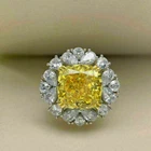 4Ct Cushion Simulated Yellow Canary & Diamond Halo Ring 925 Silver Gold Plated