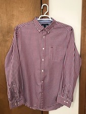 Tommy Hilfiger mens button down long sleeve plaid shirt red blue pockets size XL