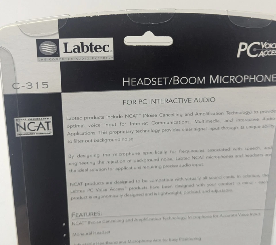 Labtec C-315 Stereo Headset/Boom Microphone For PC Voice Access New in Box - Image 4 of 4