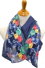 INC International Concepts Floral Embroidered Pashmina Scarf Blue