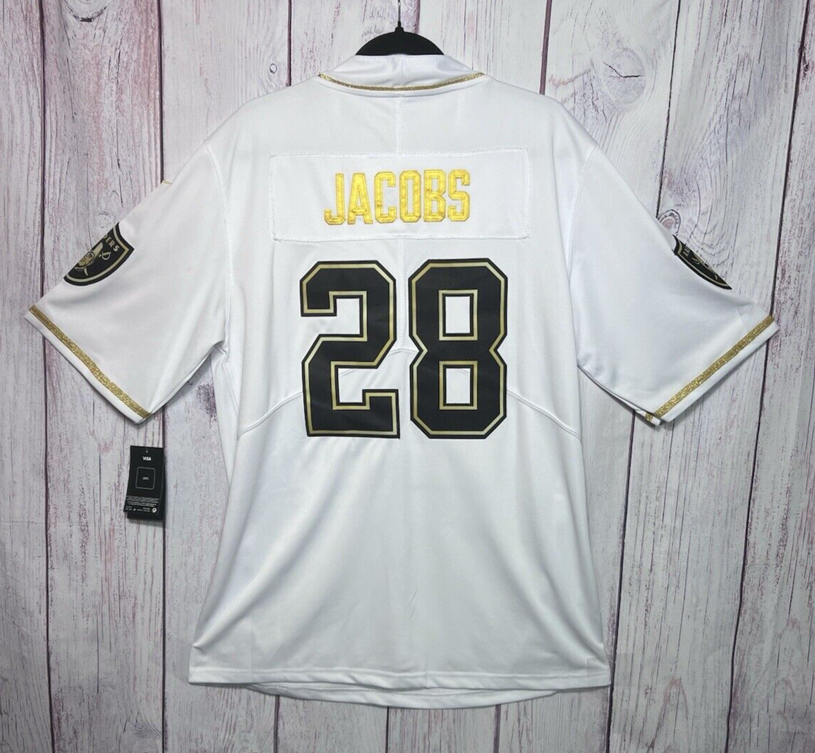 Raiders #28 Jacobs Golden Edition Jersey Replica Knockoff Size L