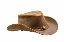Men and Women Brown Genuine Leather Cowboy Western Hat 