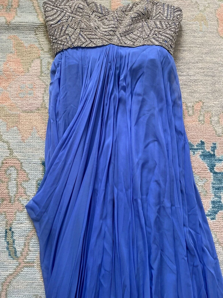 Autêntico vestido de noite Marchesa prata lantejoulas seda chiffon sem alças 14 - Imagem 4 de 4