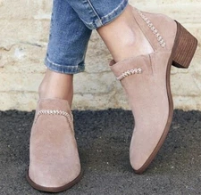 Sole Society Womens Suede Leather Booties 9 M Taupe Beige Braided Detail Western