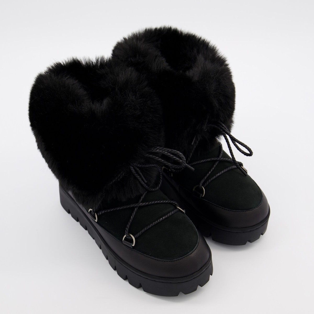 £345 AUSTRALIA LUXE Black Casper Sheepskin Comfy Cushioned Snow Boots UK