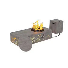 48 In. 50,000 BTU Rectangular Propane Fire Pit Table in Light Brown with Golden