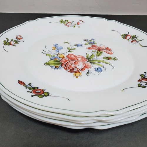 VTG Arcopal France Provincial Floral Dinner Plates Milk Glass Scalloped Lot of 5