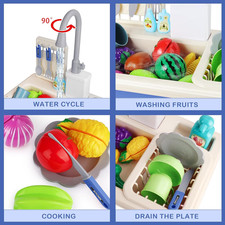 Play Kitchen Toy Sink Toys with Cutting Food,Dishwasher Playing Toy with Running