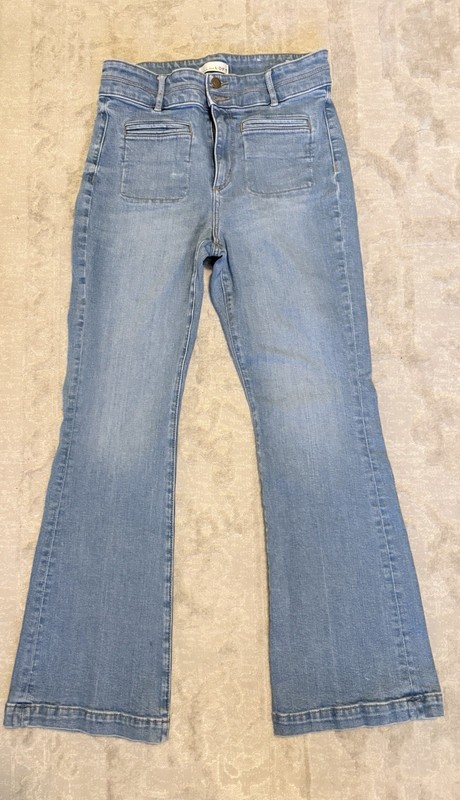 LOFT Women’s Slim Flare Light Wash Blue Denim Jeans 5-Pocket Button 8