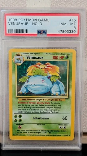 1999 POKEMON BASE SET UNLIMITED #15 VENUSAUR-HOLO PSA 8