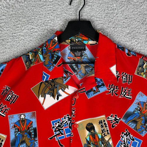 Vintage Y2K Anime Shirt Men's XL Japanese Warrior Ninja Samurai Canopy Button Up - Picture 3 of 7