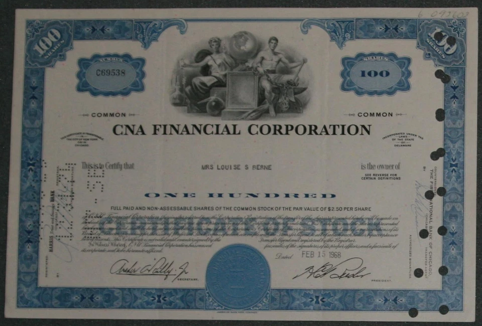 CNA Financial Corporation 1968 100 Shares - Bild 1 von 1