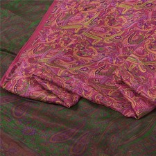 Sanskriti Vintage Sarees Pink 100 Pure Silk Paisley Print Sari 5Yd Craft Fabric