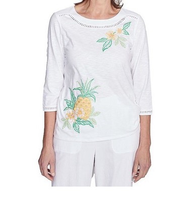 Alfred Dunner Women'sPetite Sz PL Rise&Shine Embroidered Pineapple NWT MSRP59.50