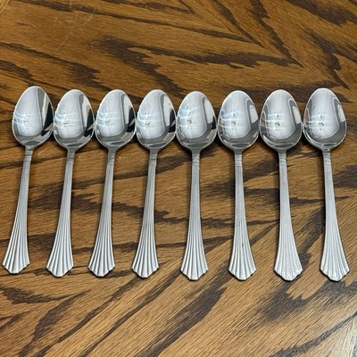 Farberware Heron 8 Soup Place Spoons 7 5/8  Stainless Flatware Discontinued ￼