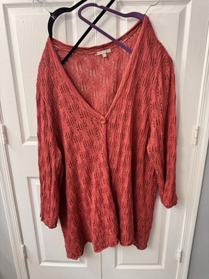 Woman Within 4X Rust Open Knit Cardigan Sweater Plus Size 100% Cotton One Button